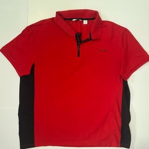 Calvin Klein Men Red Zipper Placket Color Block Polo Shirt.